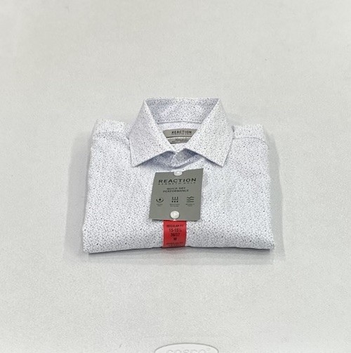 Kenneth Cole Reaction Men's Quick Dry Performance Dress Shirt, White/Blue, M