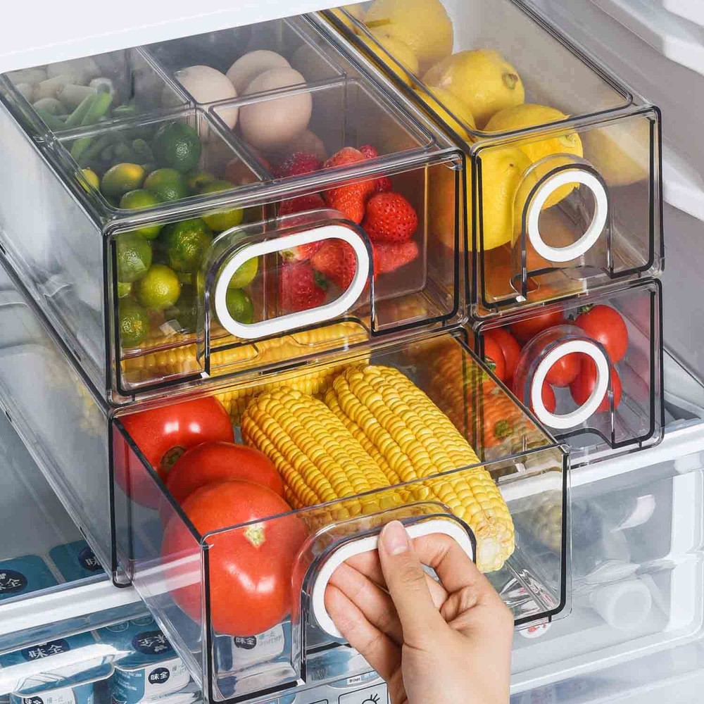 6 PCS Refrigerator Organizers And Storage Stackable Storage Drawers, Large He...