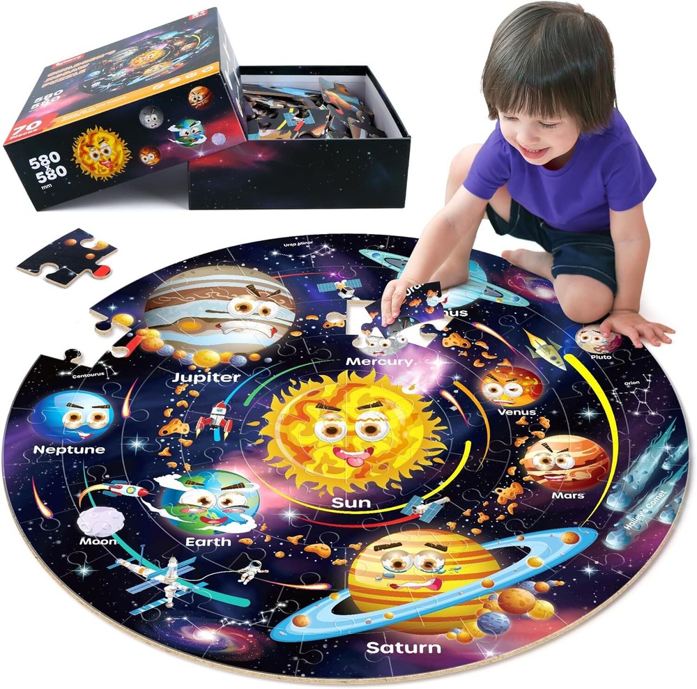 SYNARRY Solar System Floor Puzzles for Kids Ages 4-8, Large 70 Piece Jigsaw...