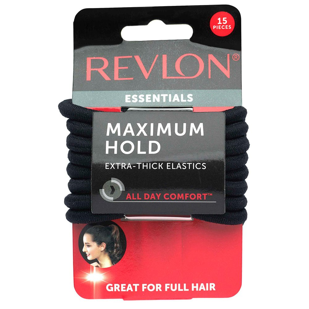 Revlon Extra Thick Black Hair Ties 15 Count No Slip Elastic Bands