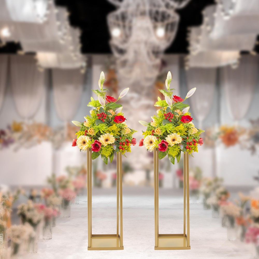 2Pcs Metal Flower Stand 60cm Floor Vase Rack Wedding Party Decor Rack Gold