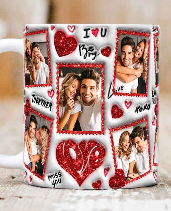 Valentine's Day Personalized Mug, Add Up to 5 Pictures Great Gift Love Memories