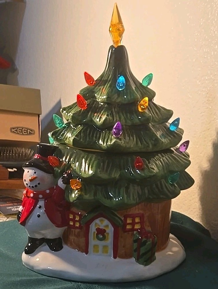 Lighted Christmas Tree House Cookie Jar