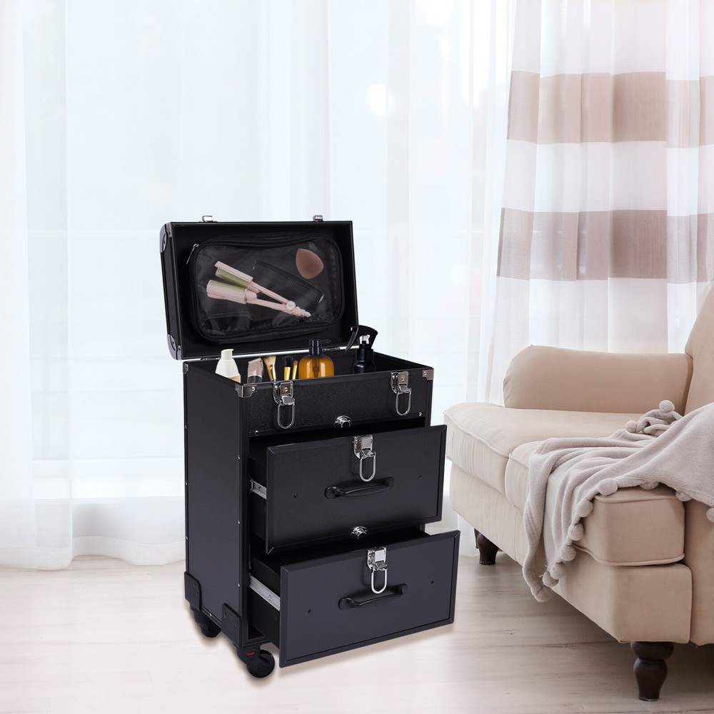 Professional Rolling Makeup Train Case Cosmetic Trolley Makeup Storage Organizer