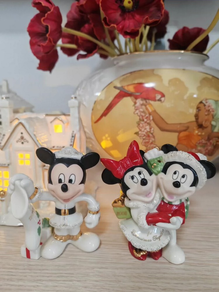 2X Set Lenox Disney Mickey＆Minnie Pendant 2008＆2009 Ornament Vintage Sculpture