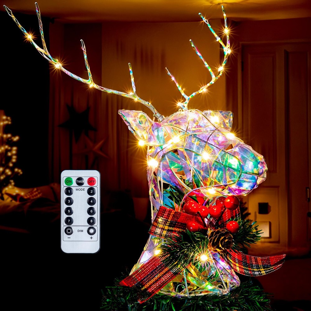 12.6-Inch LED Reindeer Christmas Tree Topper with Remote Control