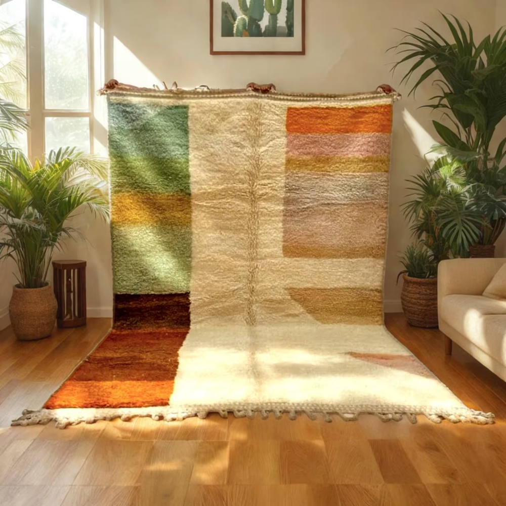 Modern Moroccan Berber Wool Rug Color Multi Handmade Design Carpet Rug