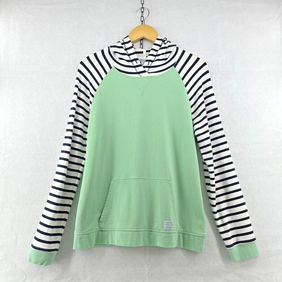 Orvis Outdoor Mint Green Stripe Sleeve Pullover Sweatshirt Hoodie Size Medium