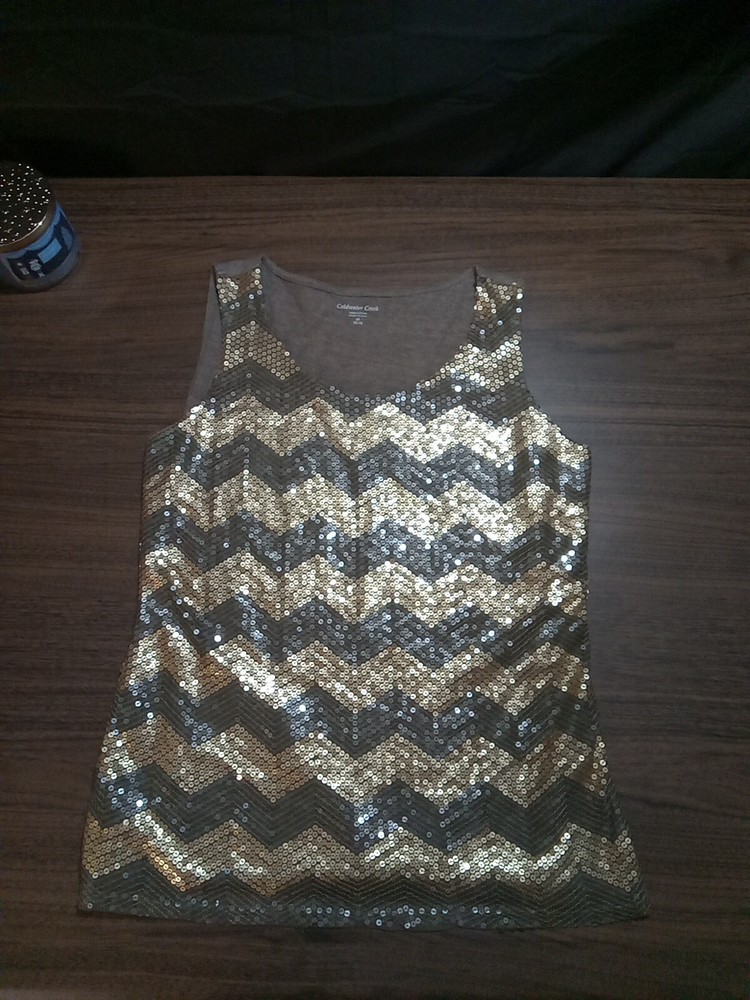 Coldwater Creek Women's Medium Sequin Party Tank Top Sleeveless Front Details