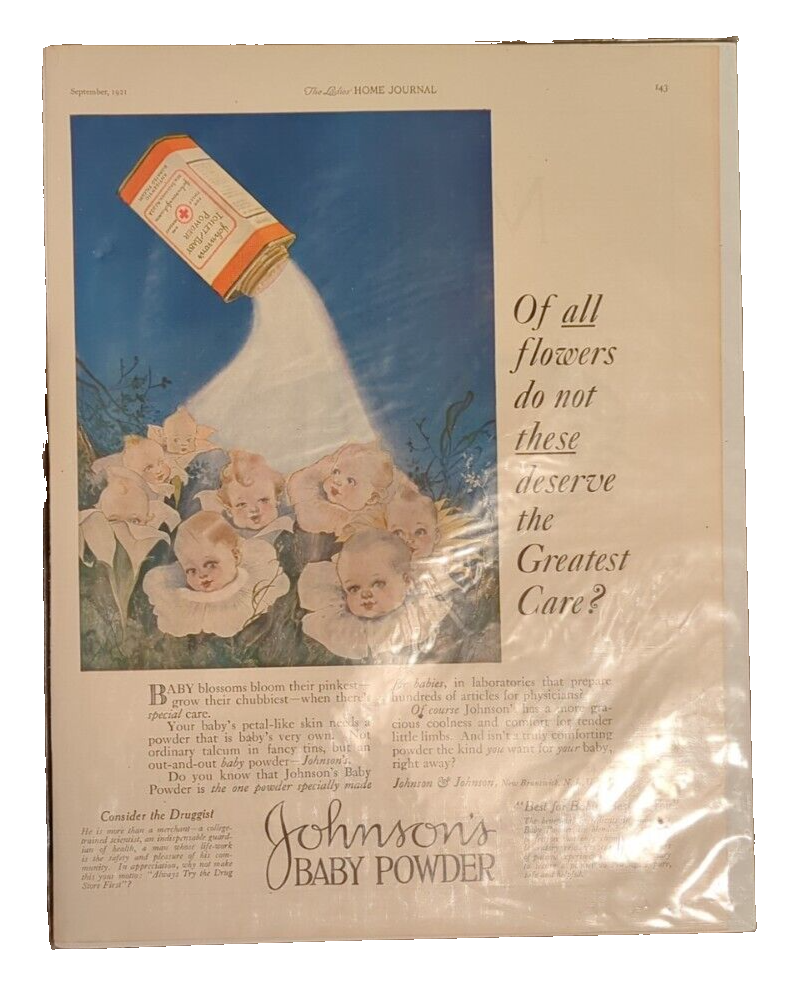 Vintage 1921 Johnson's Baby Powder Ad from Lady's Home Journal Art Decor Ephemera