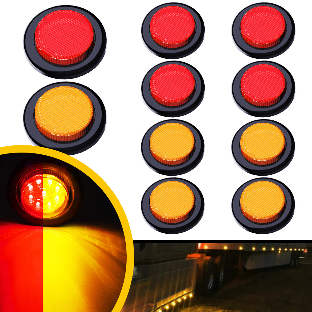 10x Round Pickup Side Light Marker LED Bullet Light Truck Trailer Amber Red M