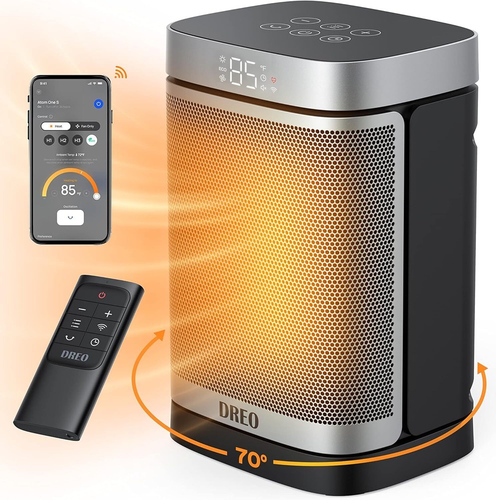 1500W Smart Indoor Space Heater with 70° Oscillation & Portability  