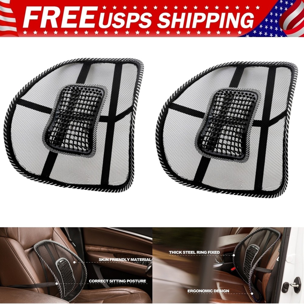 2PCS Car Seat Back Support Lumbar Support Cushion Massage Beads Ergonomic Design