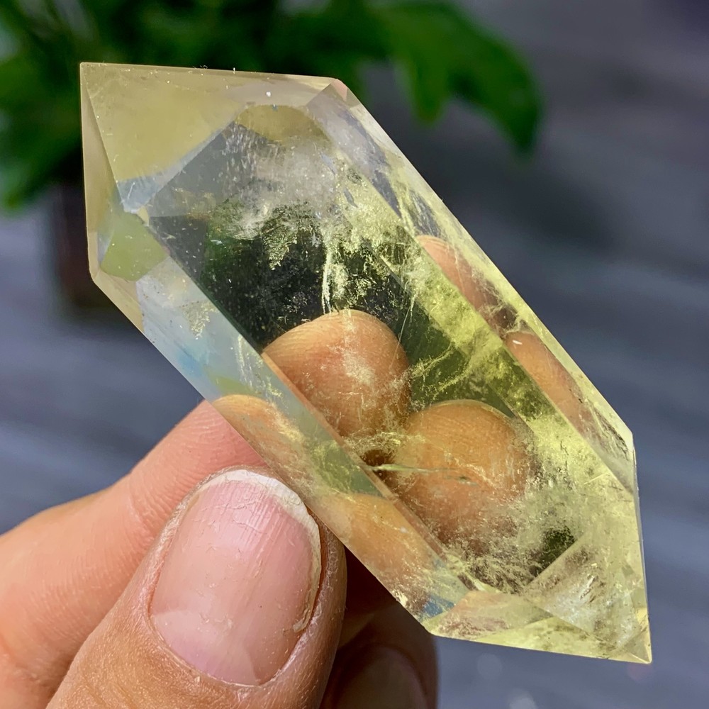 50G Natural Citrine Quartz Obelisk Crystal Double Point Wand Reiki Healing Gem