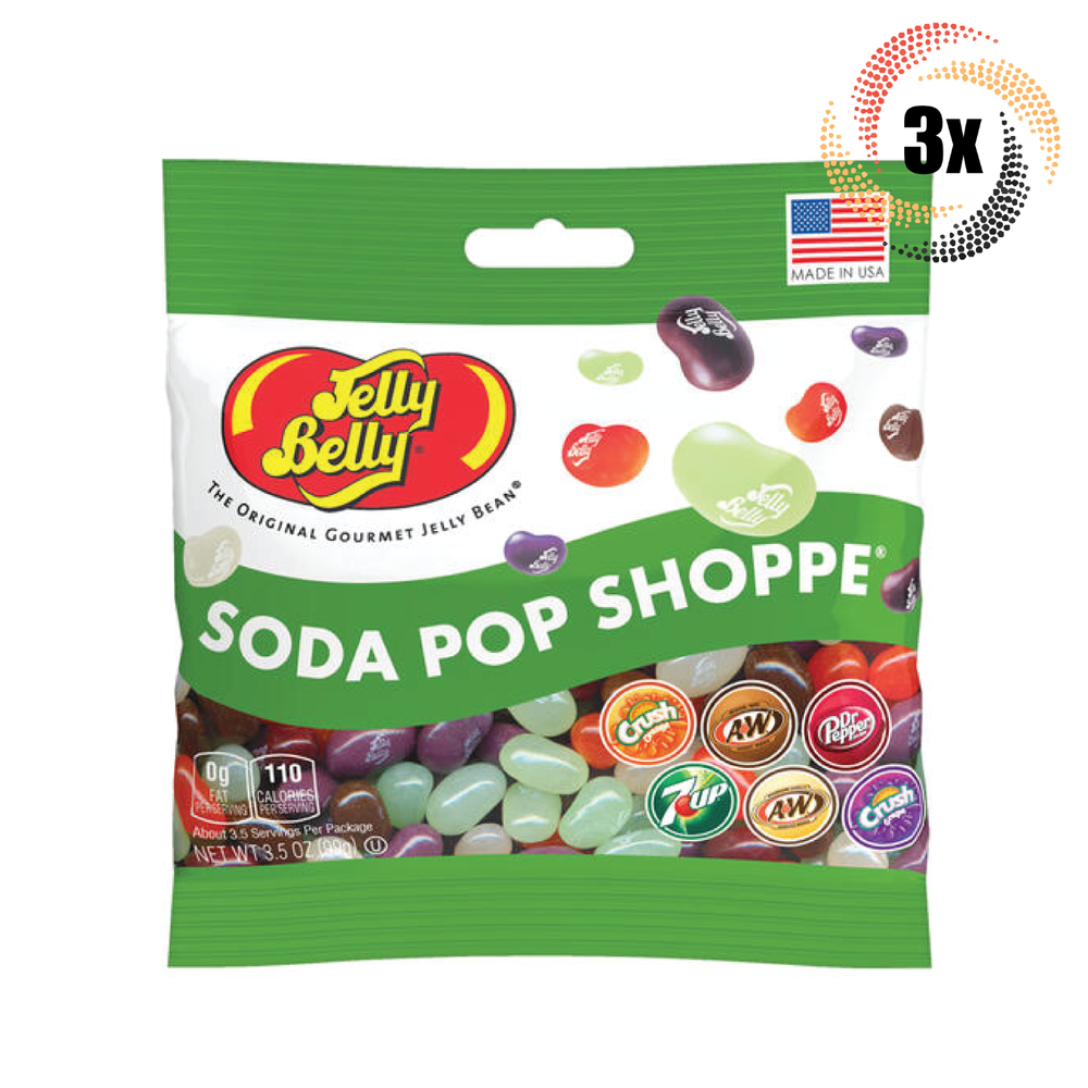 3x Jelly Belly Soda Pop Shoppe Candy Bags - A&W 7UP Flavor - 3.5oz Each