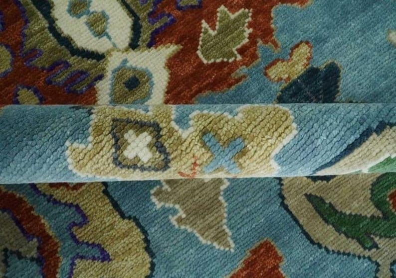 Hand Knotted Accent Multi Size Contemporary Oushak Rug Blue color Area Carpet