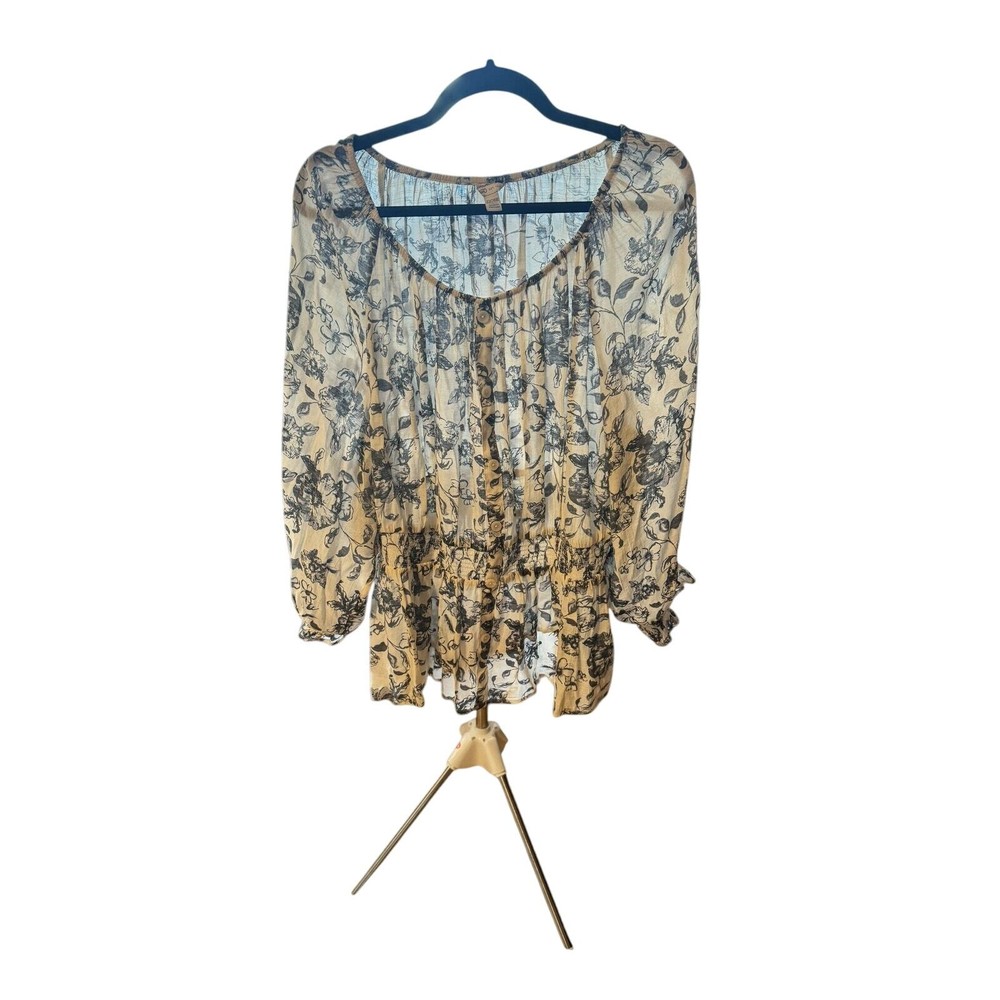 Cato Women’s Cream and Grey Floral Top Plus Size 22/24W Long Sleeve Blouse