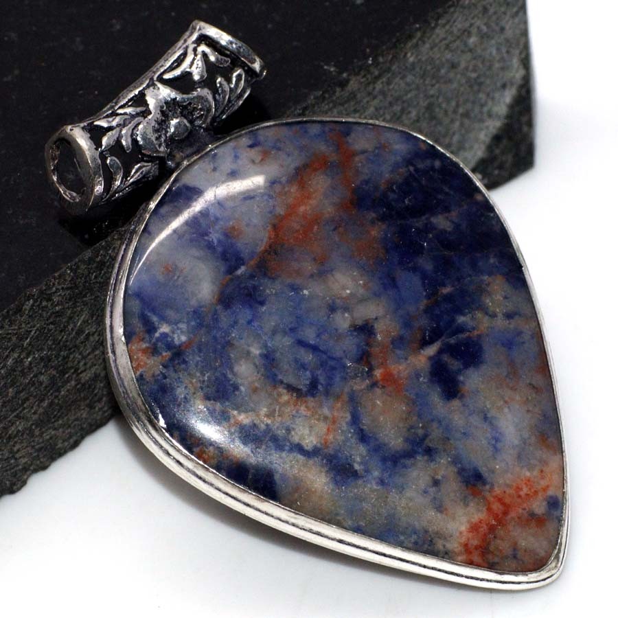 Sodalite 925 Silver Plated Chunky Gemstone Pendant 2.1 Inch Exquisite Jewelry Gift