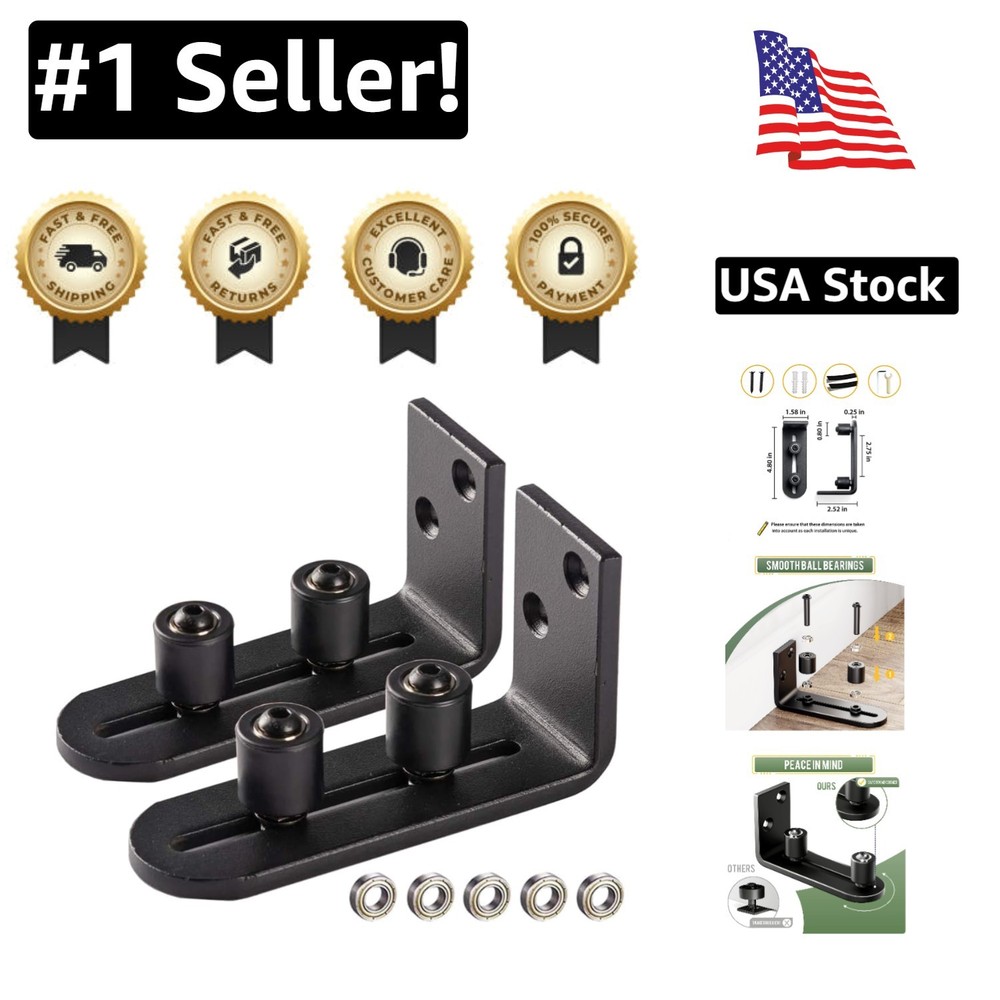 Upgraded 2-Pack Barn Door Guide with Quiet Ball Bearing and Flush Mount Steel Frame