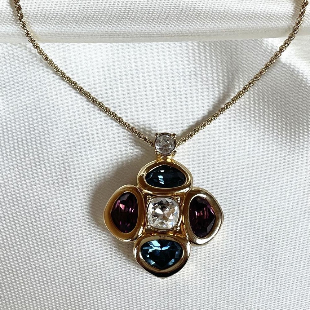 Vintage Dior Statement Necklace with Colored Stones Authentic From Japan