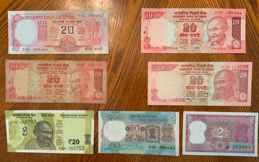 Vintage World Banknote Lot from India.