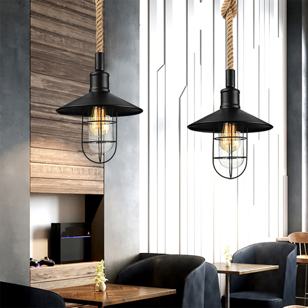 Simple Industrial Semi Flush Mount Hanging Light Iron Cage Shade Pendant Light