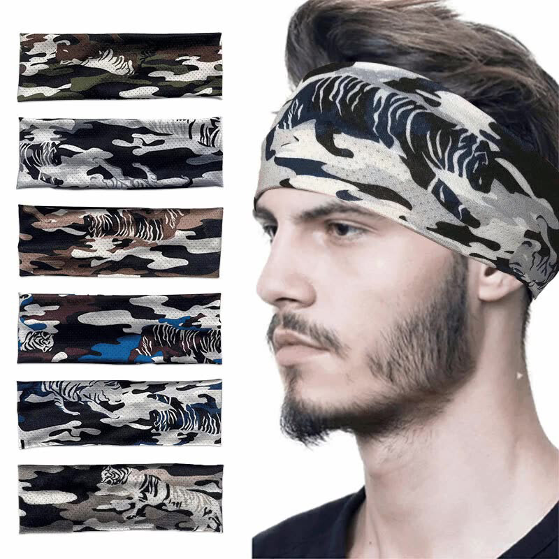 Camo Print Ice Silk Elastic Breathable Men's Sport Headband for Yoga & Fitness