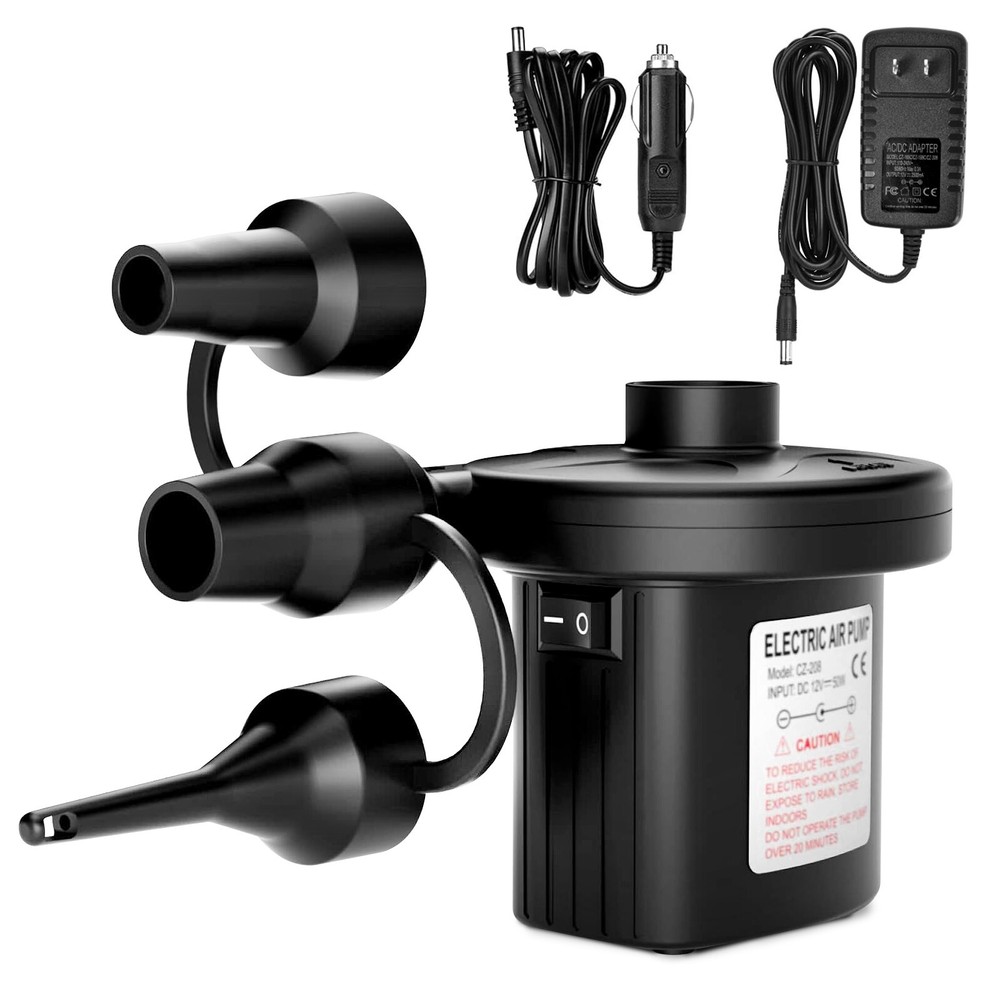 2 way electric pump - inflate and deflate functions - vehicle charger included