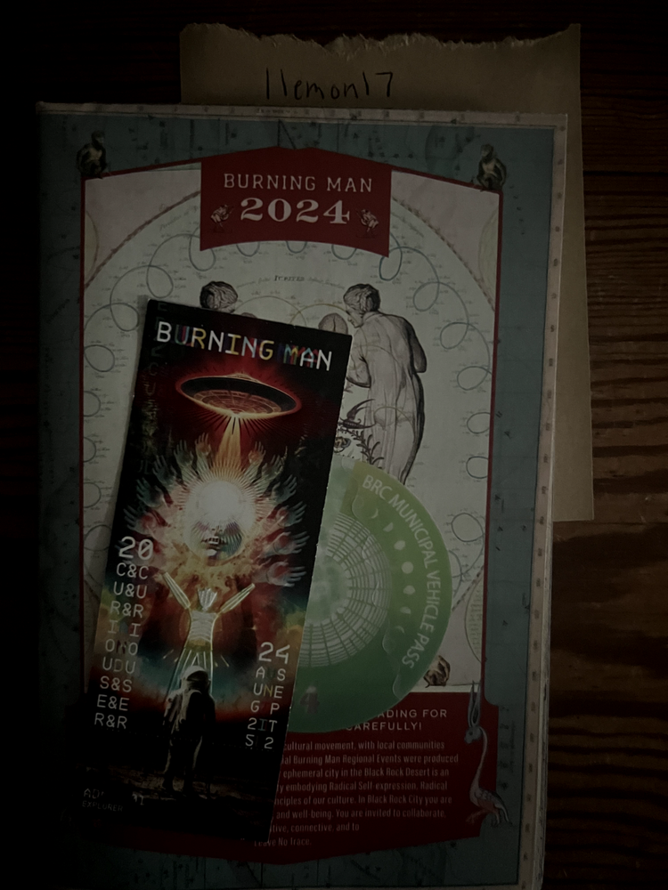 Burning Man Ticket 2024 with Vehicle Pass and Survival Guide (Physical Tickets)