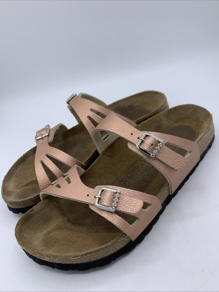 Birki's Birkenstock Copper Pink Sandals 39 L 8 Rhinestones Adjustable Buckles