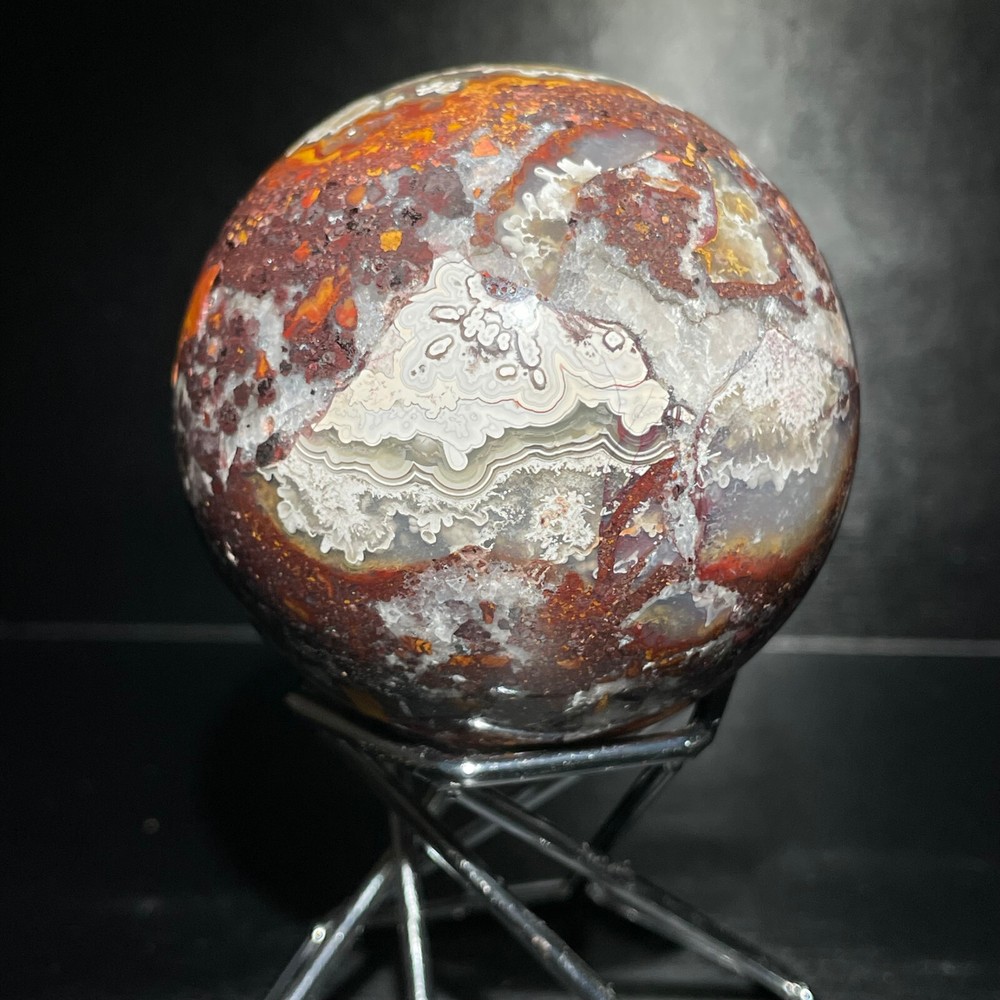 Natural Mexican Agate Quartz Crystal Healing Ball 296g with Stand