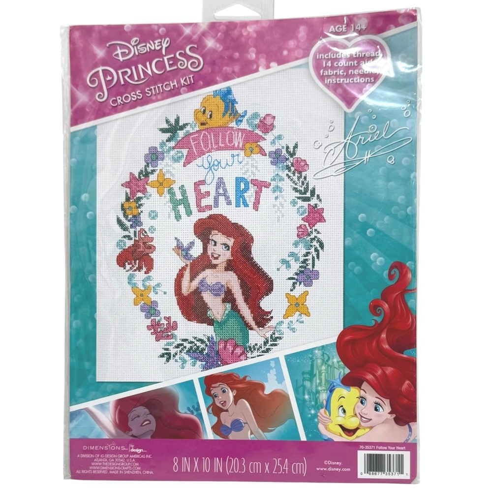 Disney Princess Ariel Follow Your Heart Cross Stitch Kit 8x10 Sealed