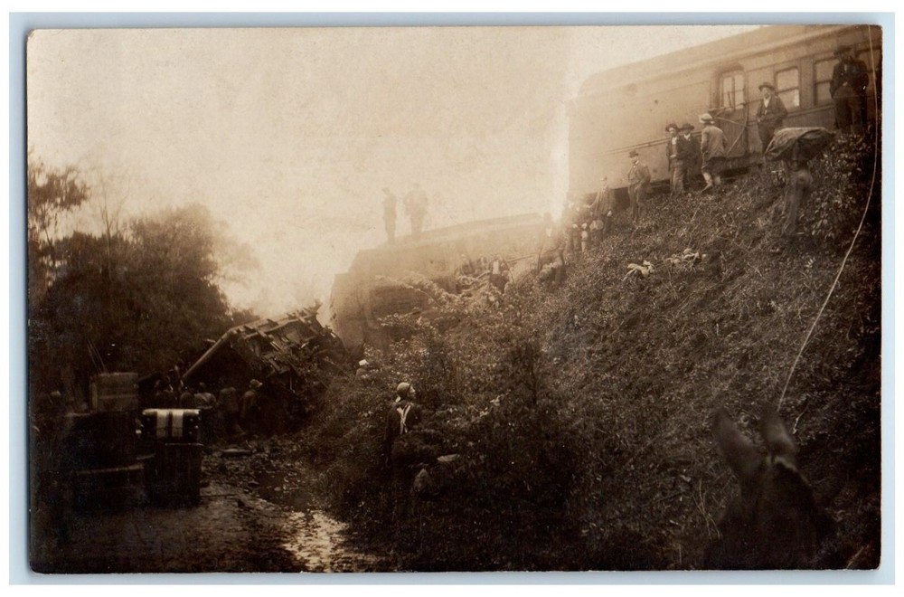 1908 View Of Train Wreck Accident RPPC Photo Unposted Antique Postcard