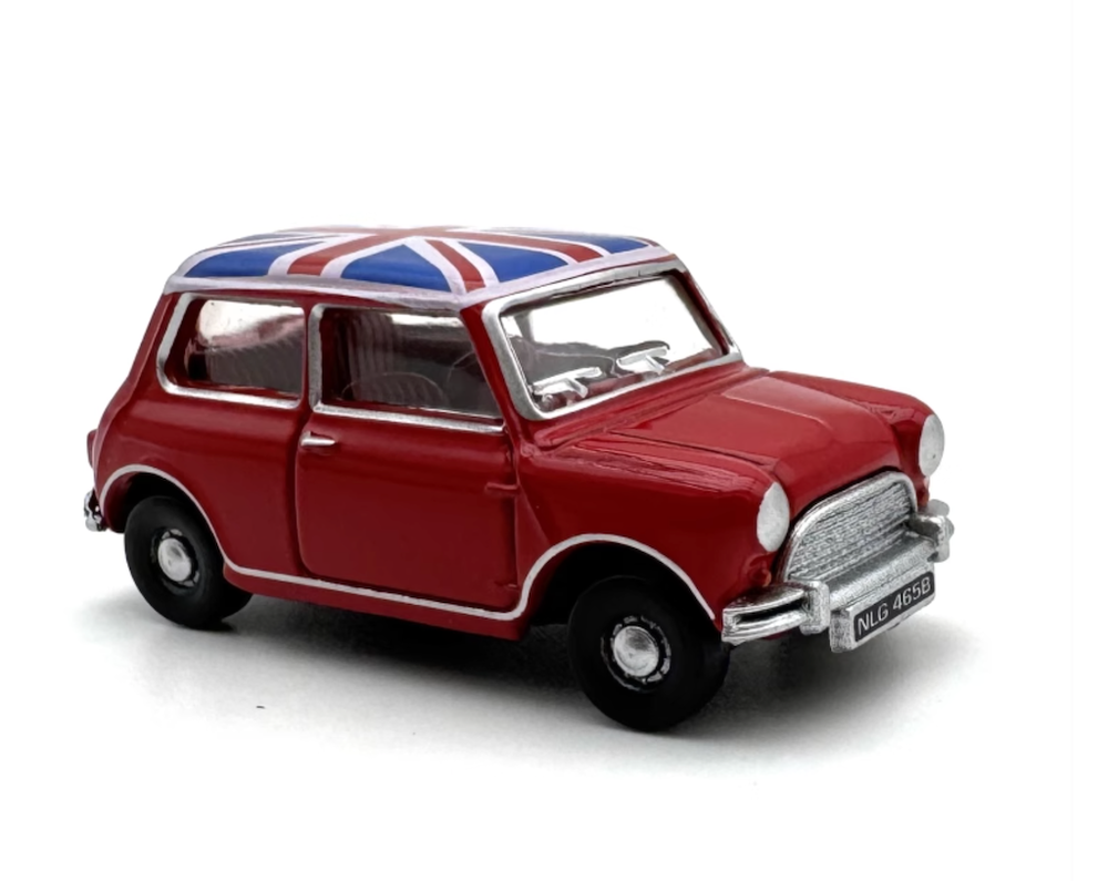 BN 1:76 Red Austin Mini UK Flag Classic Coupe Sports Model Diecast Metal Car
