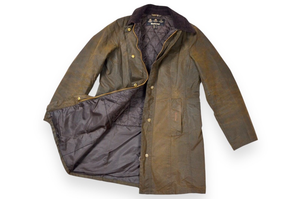 Women's Barbour Belsay Jacket Wax Olive Classic England Size 8