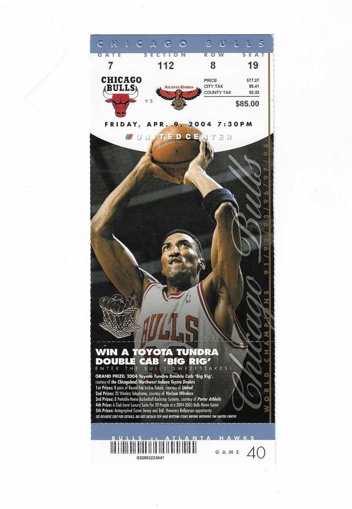 Chicago Bulls vs Atlanta Hawks Unused Basketball Ticket from 4/9/2004