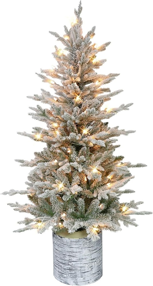International 4.5 Foot Pre-Lit Potted Flocked Arctic Fir Artificial Christmas