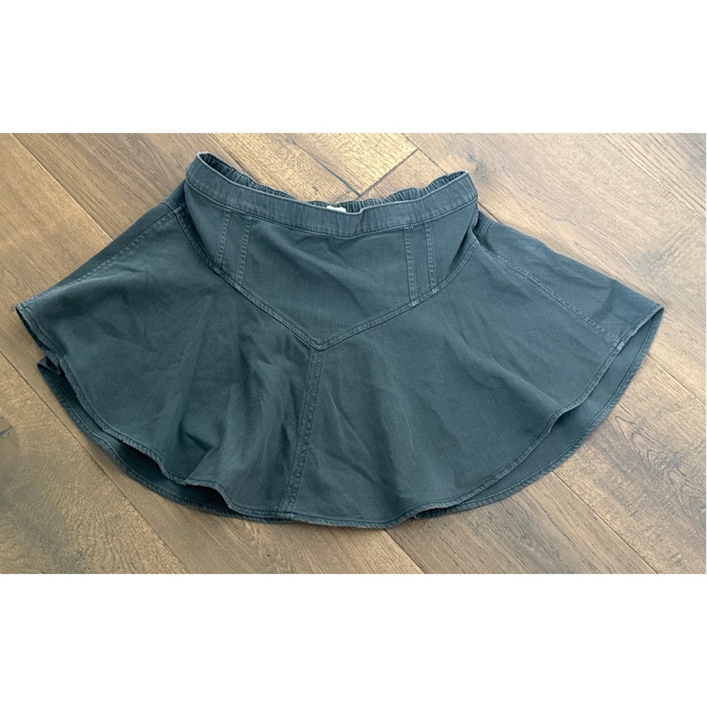 Aerie Mini Denim Circle Skirt Flare Washed Black Elastic Waist Women L NWT
