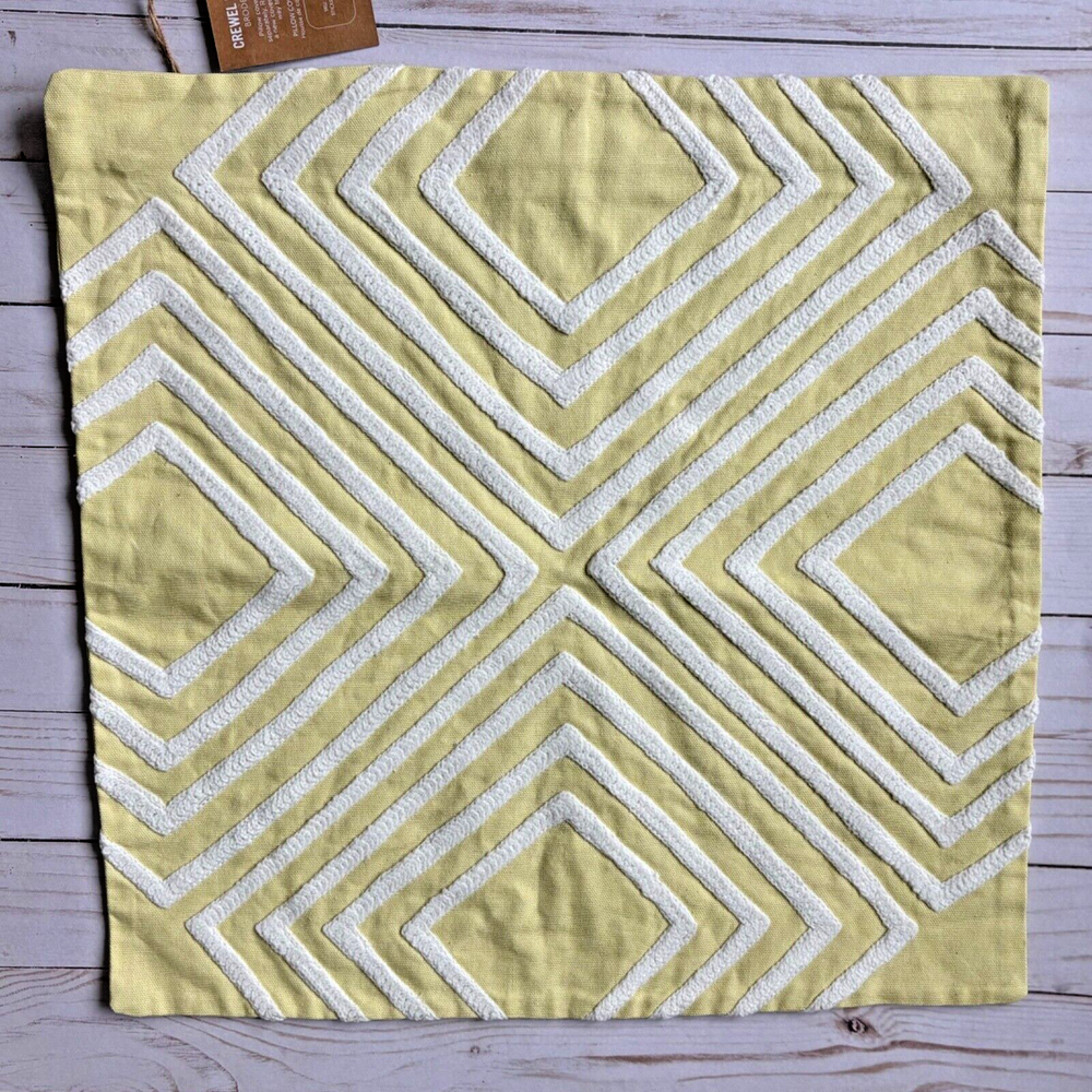 West Elm Yellow and White Broderie Crewel Embroidered Pillow Cover