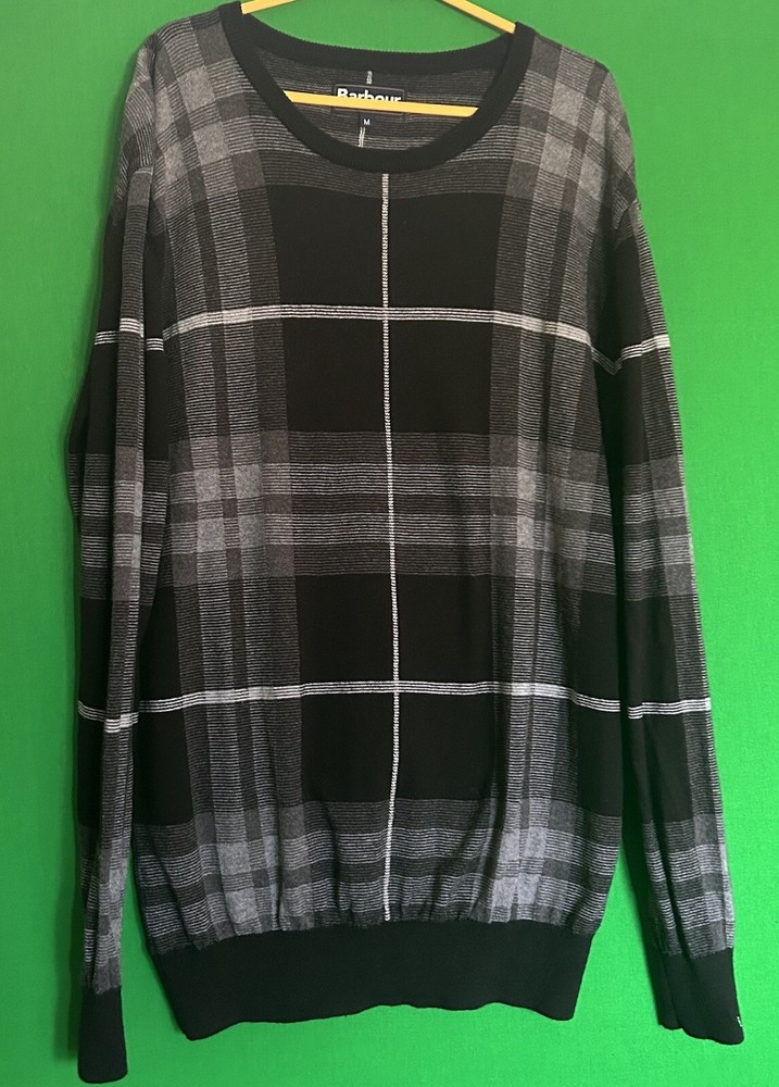 Barbour Men's Tartan Jacquard Crew Knitted Jumper - Graphite-MEDIUM