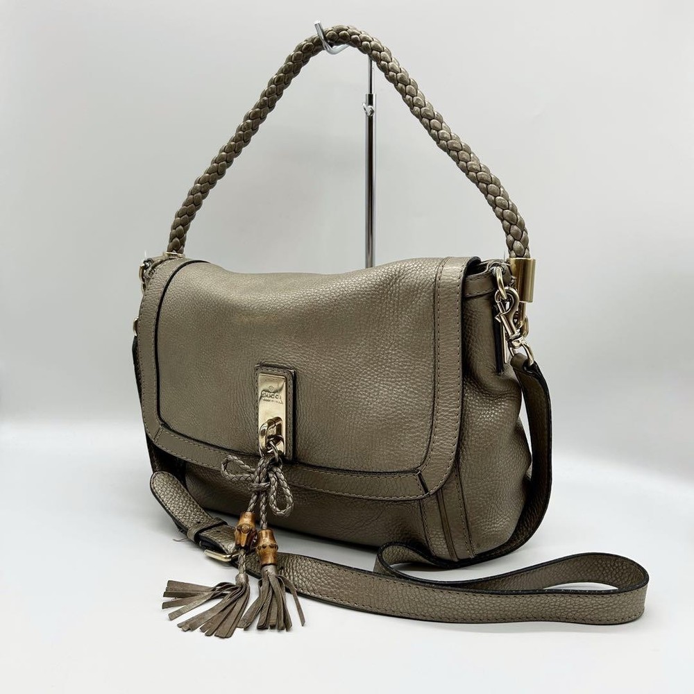 GUCCI Authentic Leather Gold 2way Shoulder Bag I060227