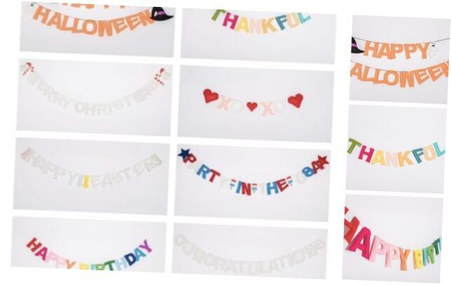 Interchangeable Holiday Felt Garland/Banner Set – Includes Valentine’s Day,