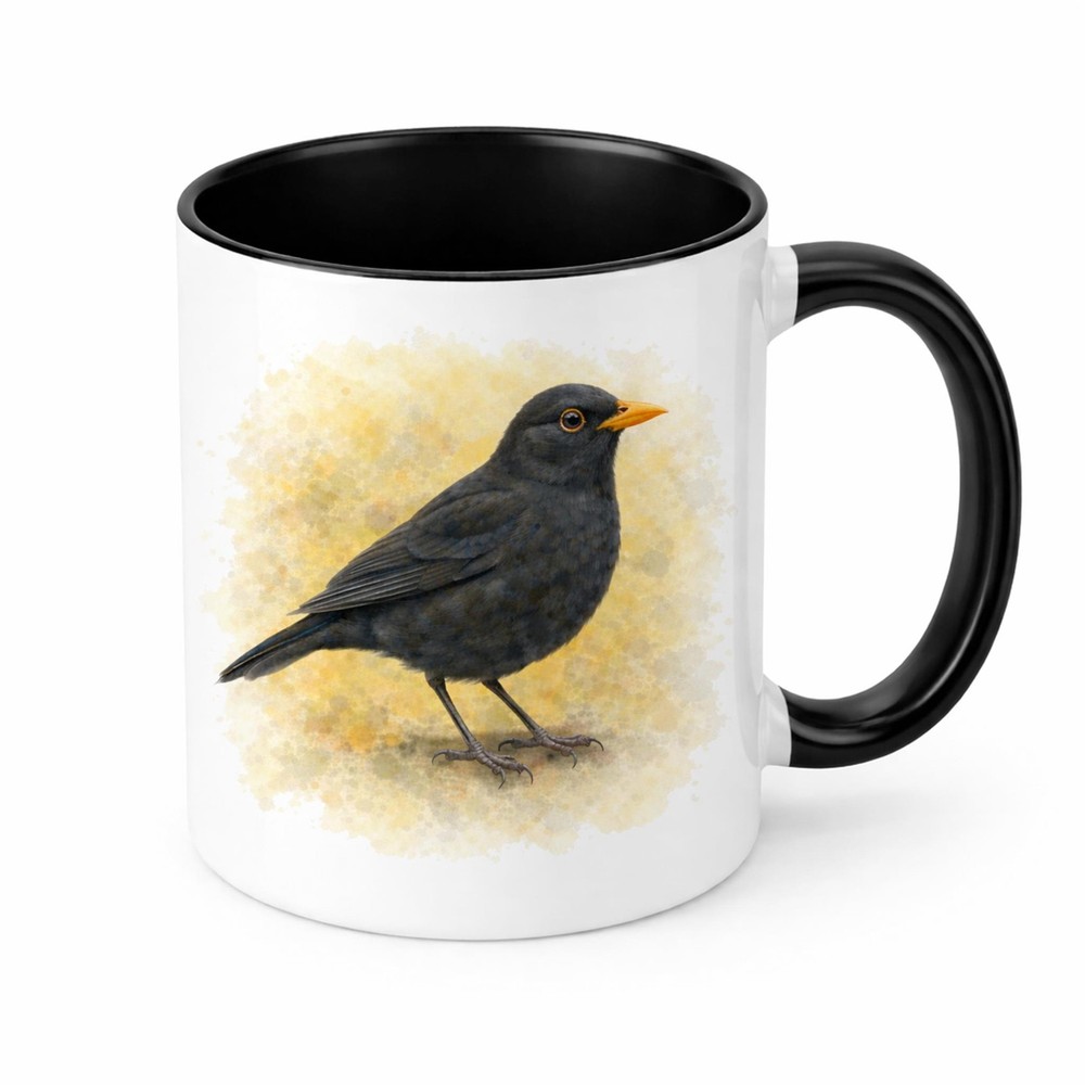 Blackbird Ceramic Mug Brew Crew Gifts 11oz White Gloss Dishwasher Safe Black