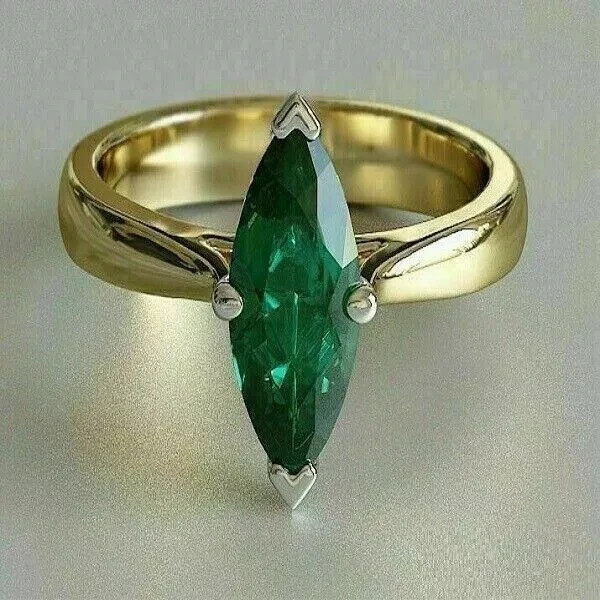 2 Ct Marquise Cut Lab Created Green Emerald Women's Rings 14K Yellow Gold Plated
