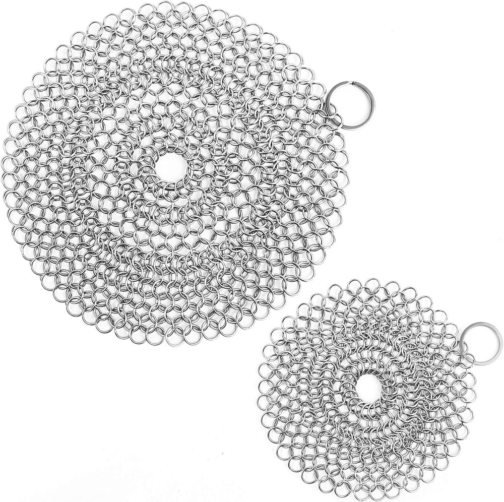 Cast Iron Skillet Cleaner Chainmail,2 Pack 2 Piece Assortment, Silvery