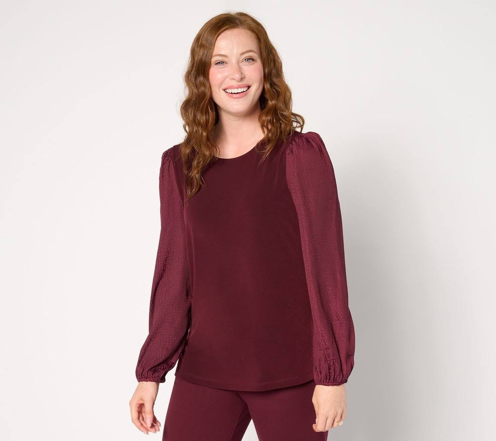 Susan Graver Women's Top Sz 2XS (XXS) Liquid Knit With Textured Woven Red