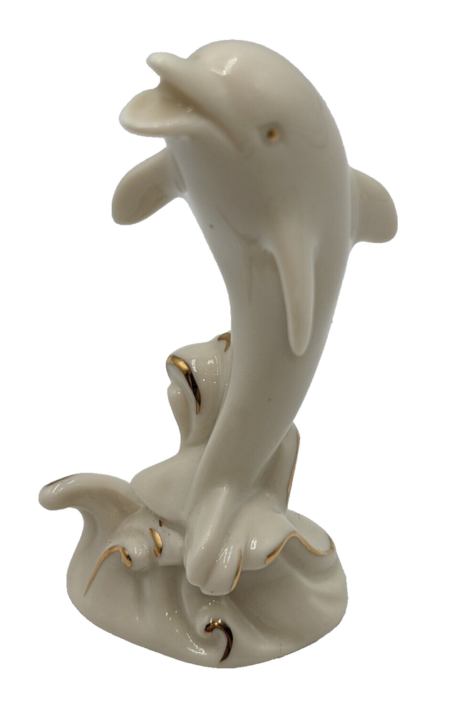 Lenox Dolphin Riding the Wave 4-Inch Porcelain Figurine in Cream with Gold Trim