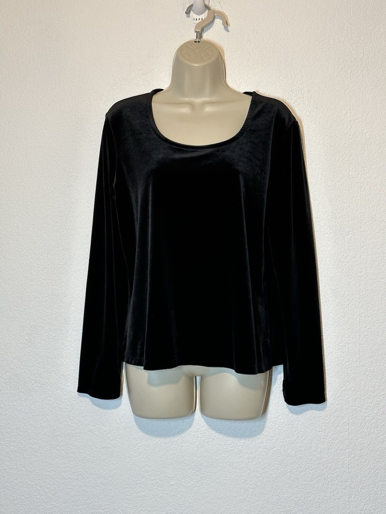 J Jill Velvet Velour Black Long Sleeve Soft Stretch Top Womens L