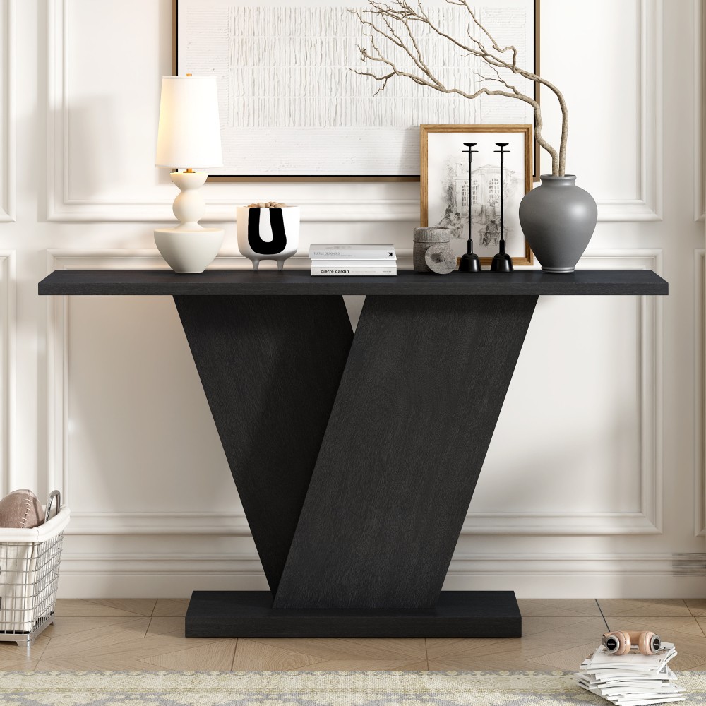 Side Table Natural Wood Veneer V-Shaped Base Design Exudes Timeless Versatility