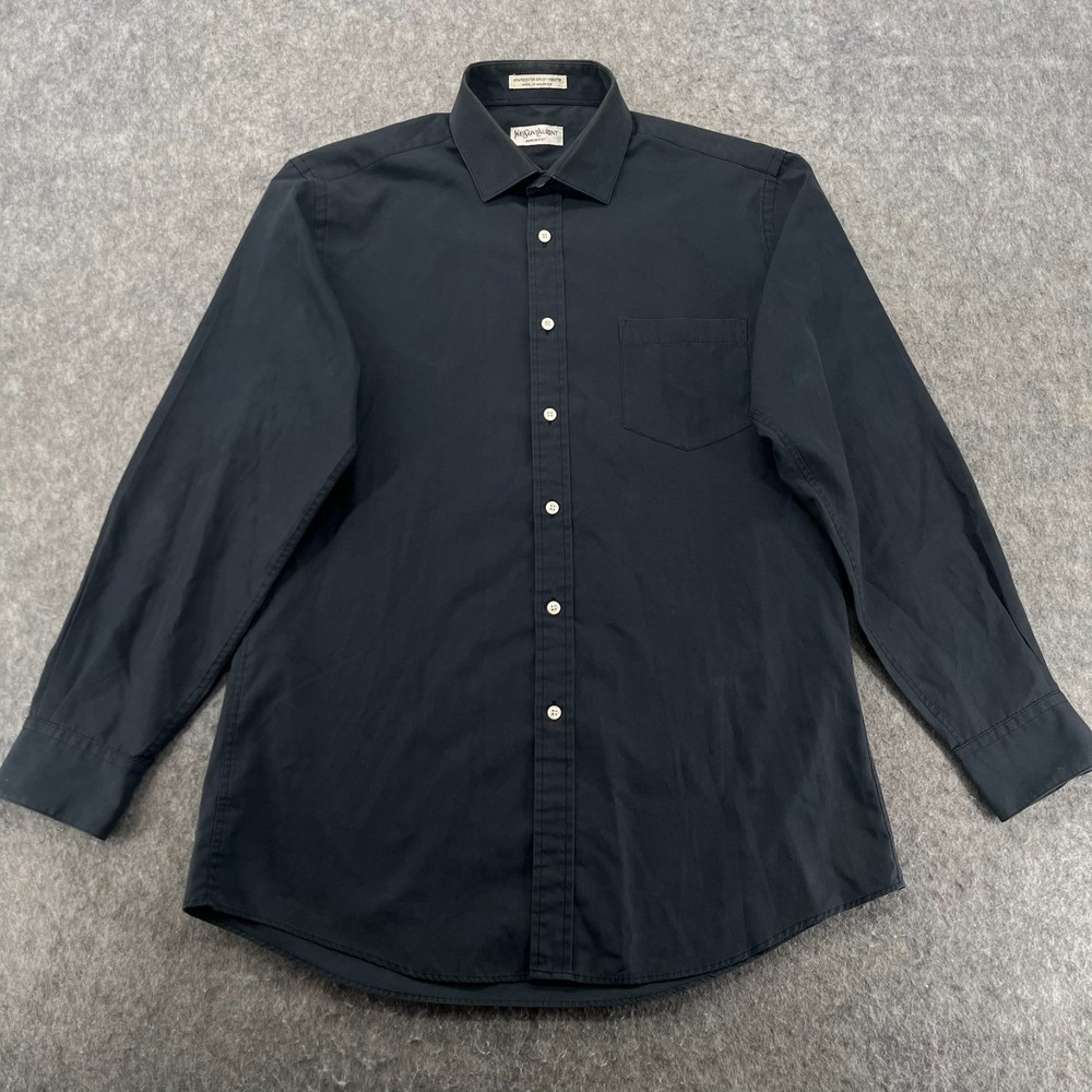 Vintage Yves Saint Laurent YSL Shirt  Long Sleeve Button Up Dark Blue 80s